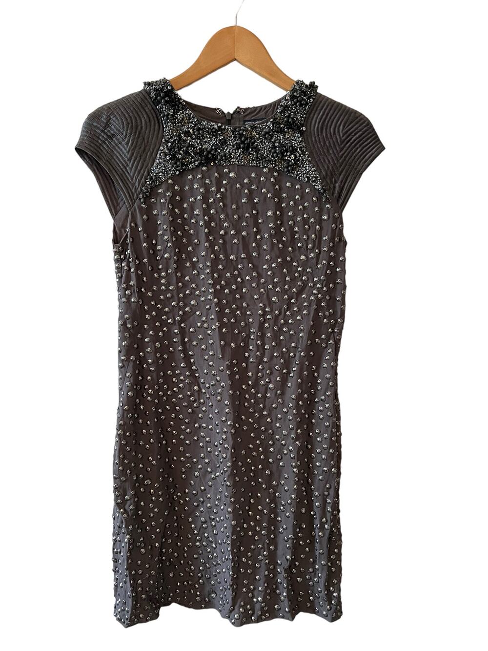 French Connection Silk gunmetal sequin and beaded Mini Dress Gray 4